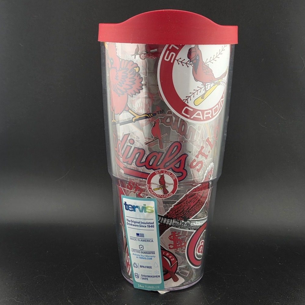 St Louis Cardinals Tervis MLB All Over Insulated Double Wall Tumbler 24oz Lid
